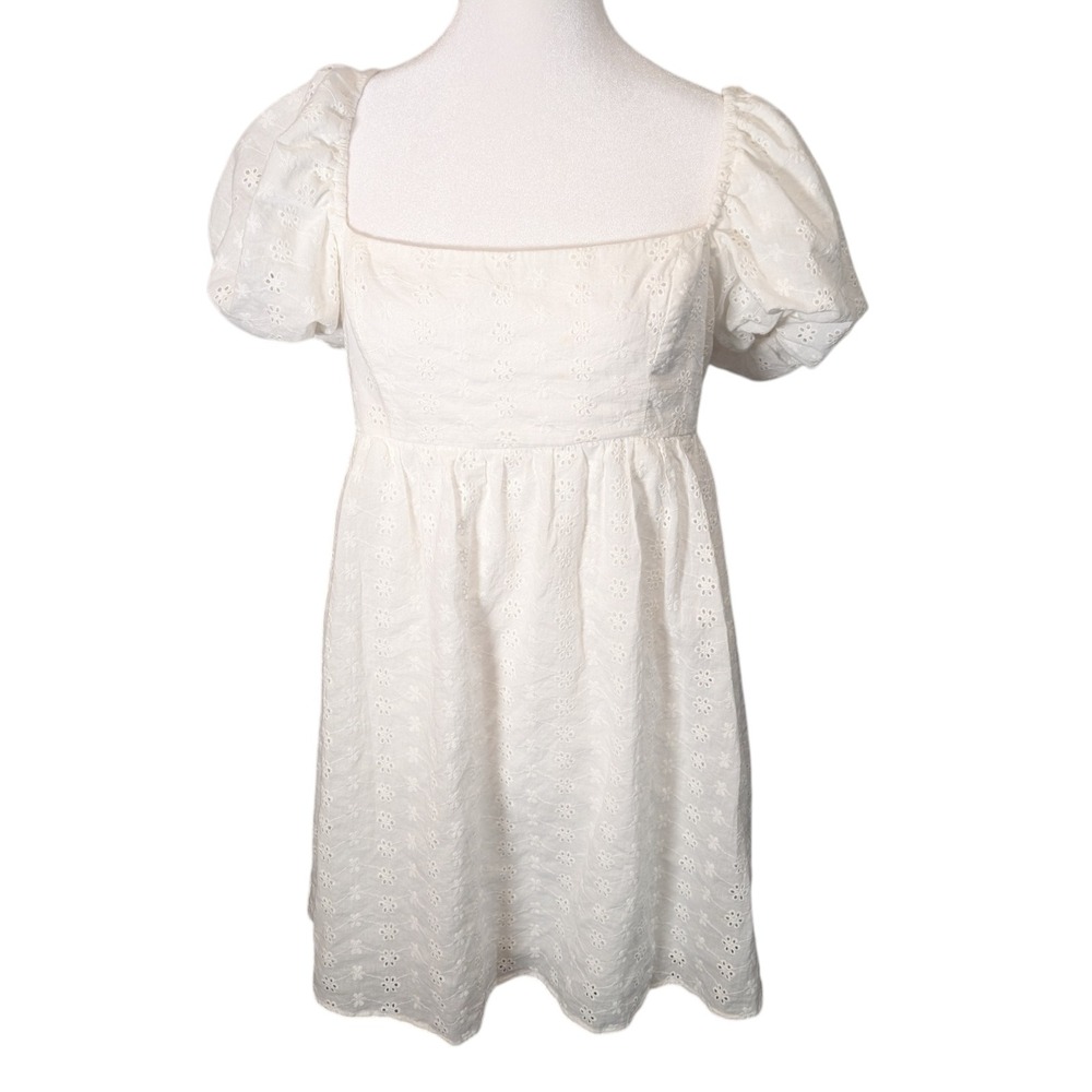 Altar'd State Ethyl White Eyelet Puff Sleeve Mini Dress NWT Size M Cottagecore
